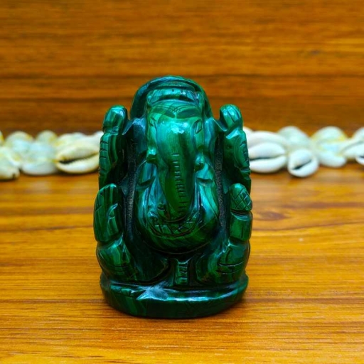Natural Malachite Gemstone Handcarved Lord Ganesh Carving Statue